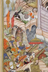 Détail des troupes de Babur prenant la forteresse de Kaboul, c.1590-1600